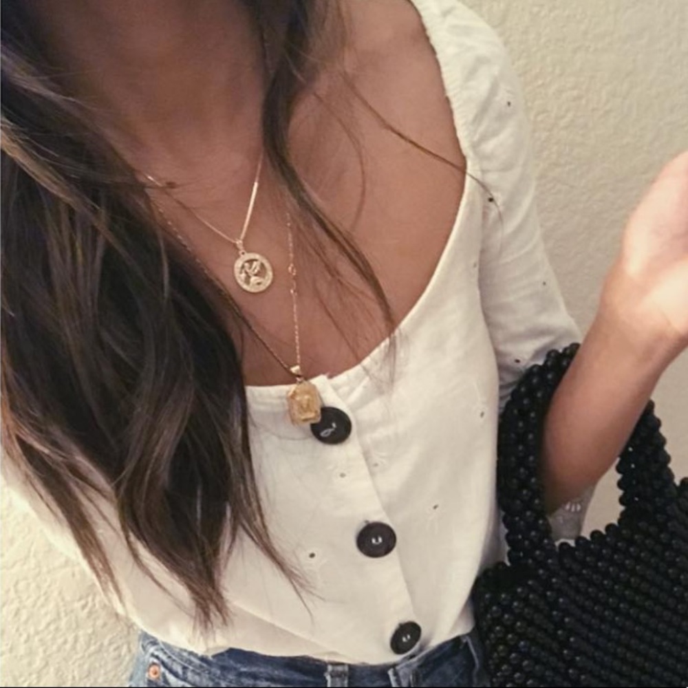 Zara Square Neck Puff Sleeve Embroidered Blouse XS